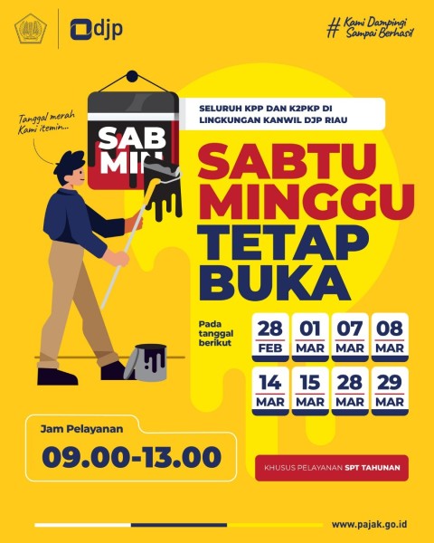 Beri Kemudahan Wajib Pajak Laporkan Pajak Tepat Waktu, Kanwil DJP Riau Buka Layanan Sabtu-Minggu