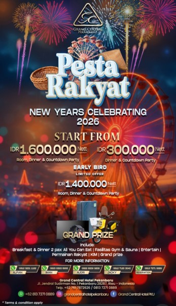 Grand Central Hotel Pekanbaru Gelar “Pesta Rakyat” Rayakan Tahun Baru 2026, Tawarkan Grand Prize Menarik
